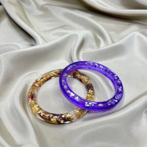 Elegant Resin Bangle Set – Purple & Gold Flake Embedded Bracelets